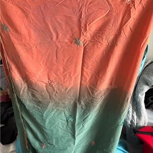 Orange and Green Embroidered Dupatta